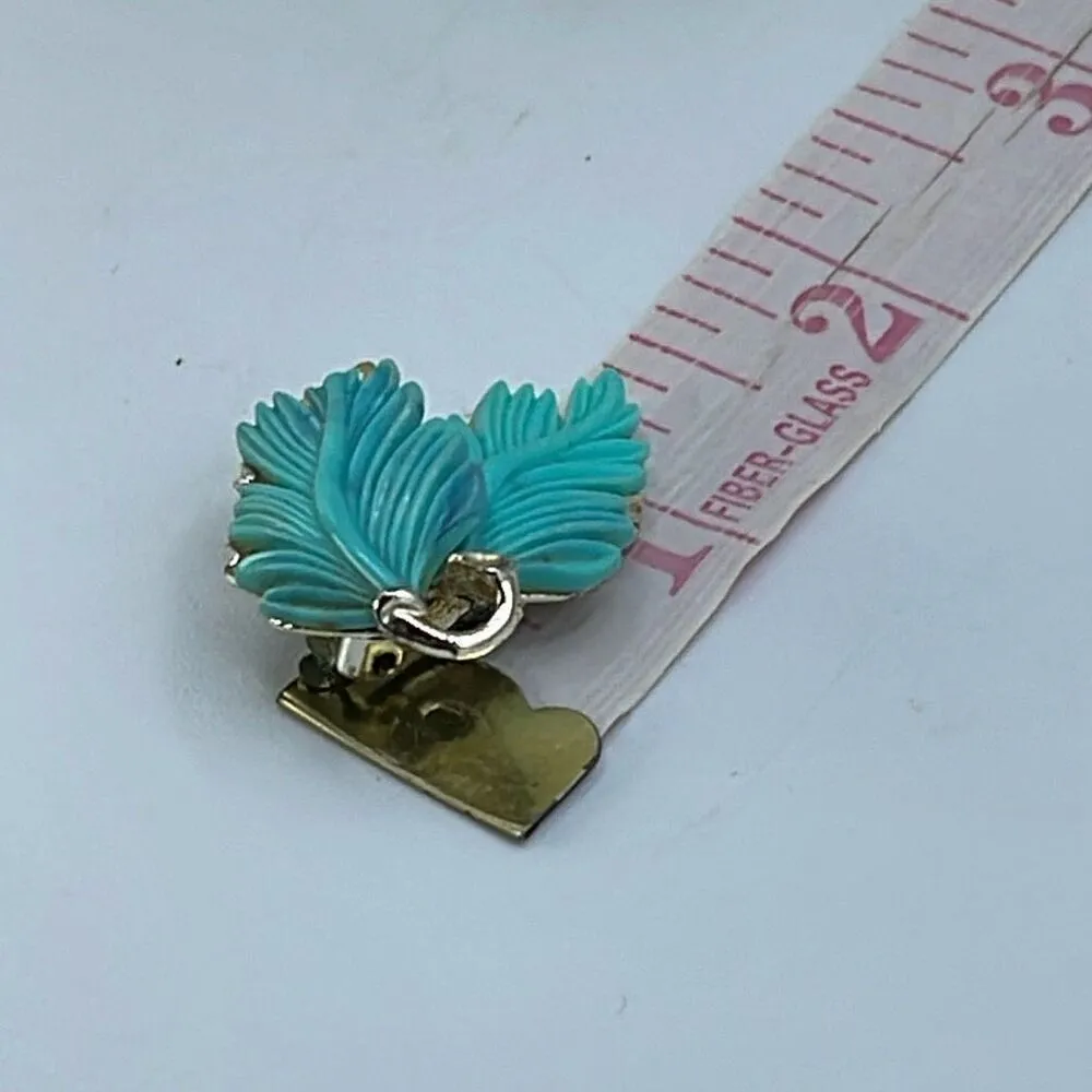 Vintage bluish purple leaf print clip earrings. Gold - Image 5