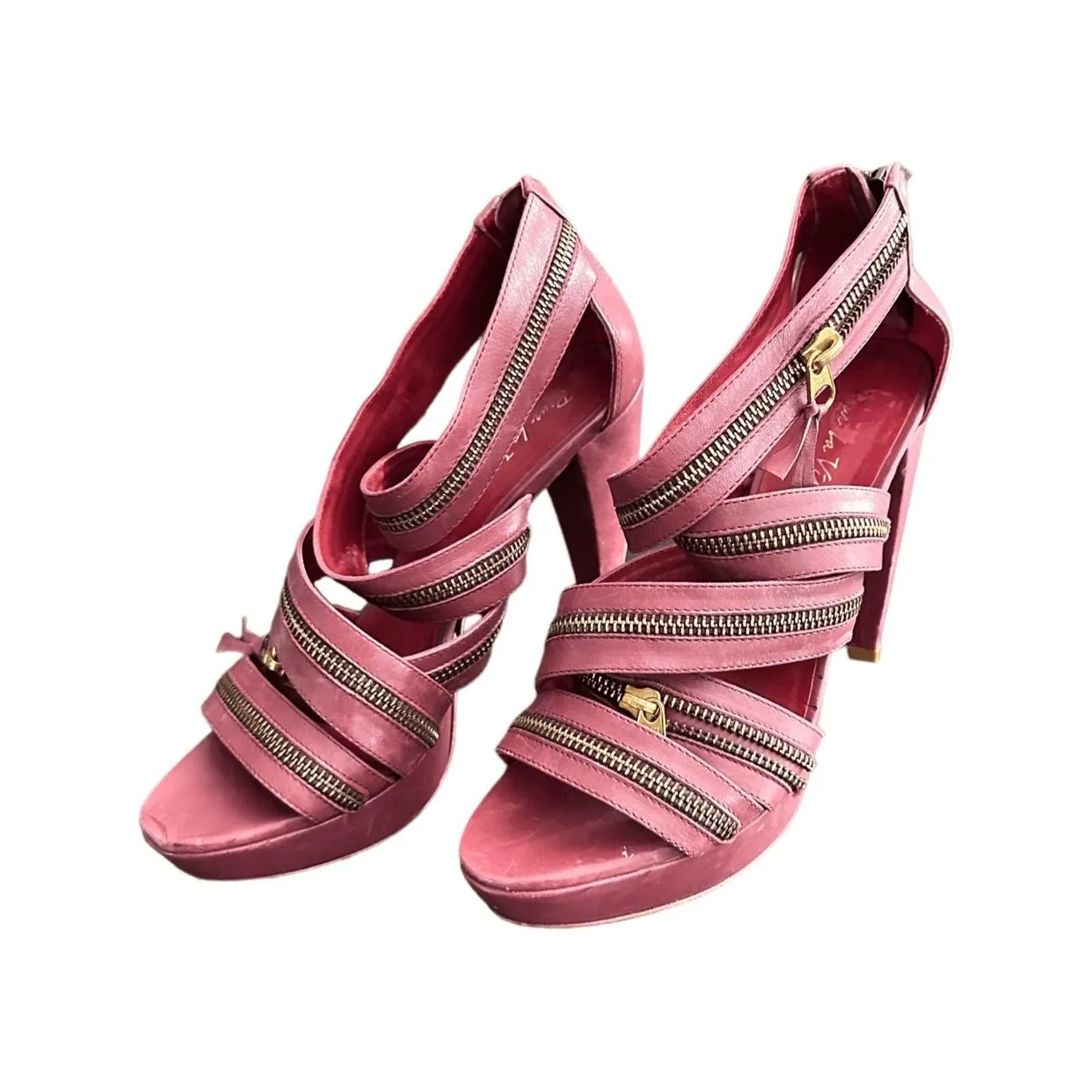 Pour la Victoire VERO CUOIO Maroon Platform Strappy Gold Zipper Heels Size 8 - Image 2