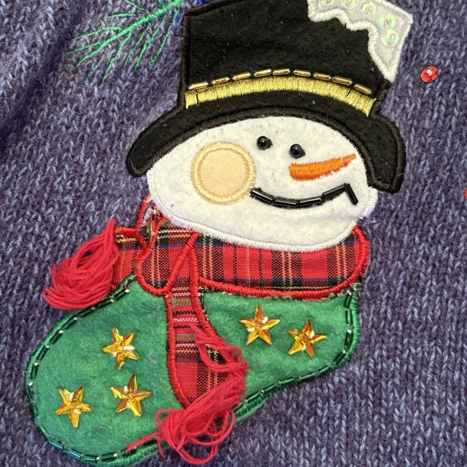 Vintage Tiara International Ramie Blend Blue Snowmen Medium Christmas Cardigan - Image 8