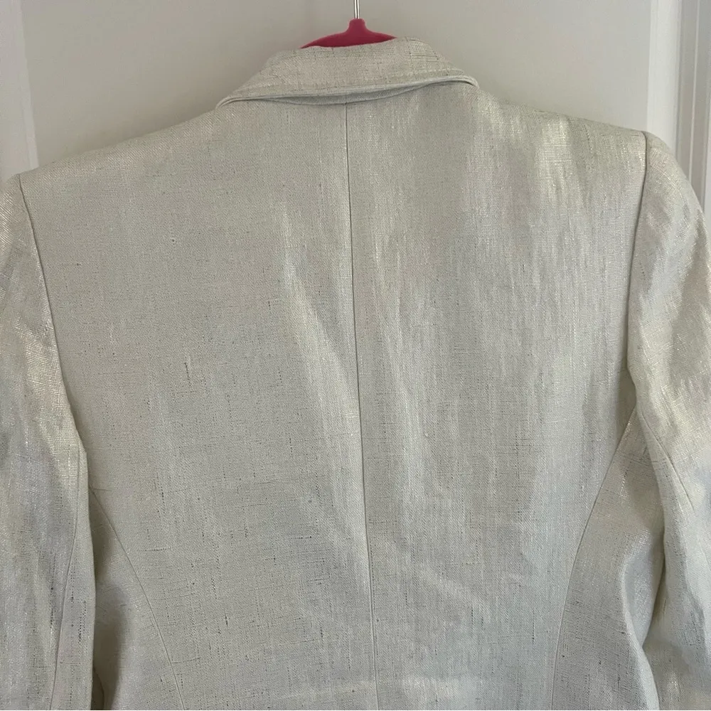 Smythe Metallic Linen Cream Blazer One Black Button | Size 2 - Image 9