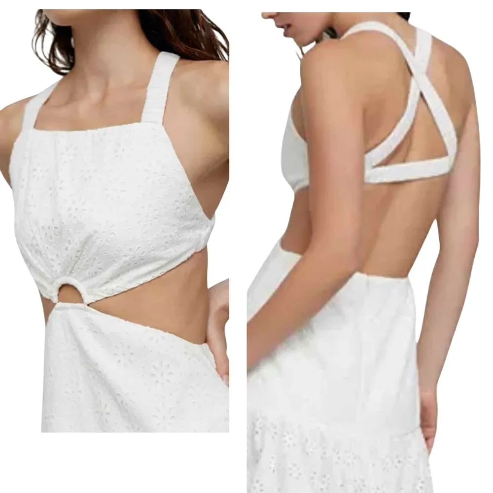 Significant Other Eleanor Eyelet Cut Out Backless Midi Dress Size US 4 Ivory - Image 15