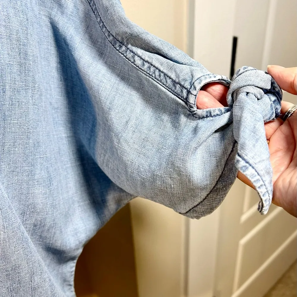 TRINA TURK Calle Ocho  Linen Blend Tie Sleeve 3 Button Front V-Neck Top~L💛 - Image 4