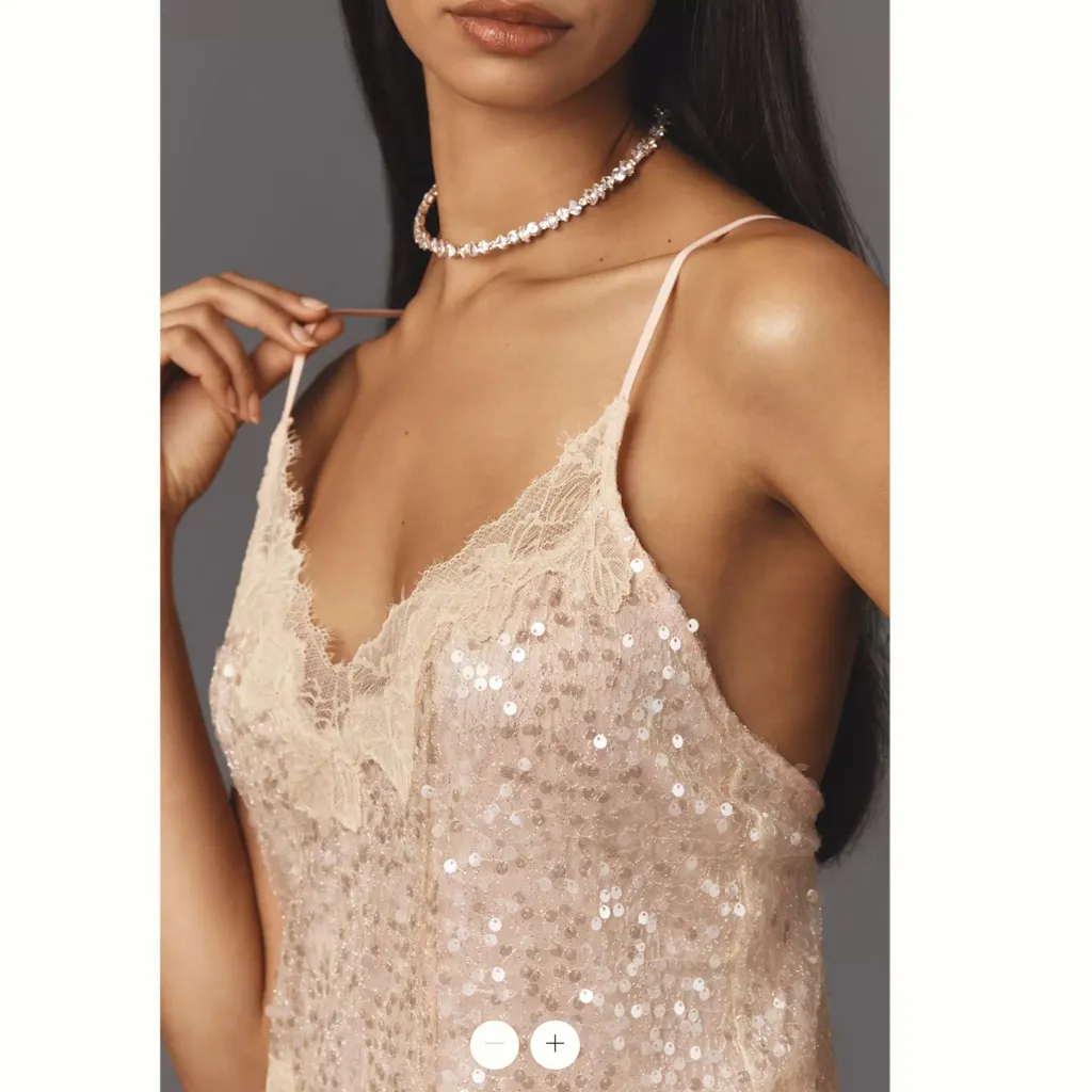 Anthropologie En Elly Sleeveless V-Neck Lace Sequin Slip Midi Dress - Image 4