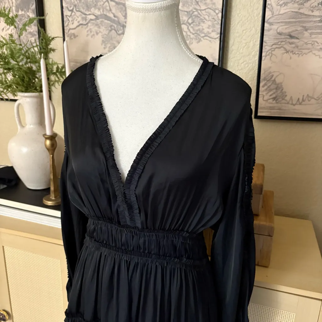 ULLA JOHNSON Amara Dress In Noir Ruffle Tiered Mini Cocktail Size 8 - Image 4