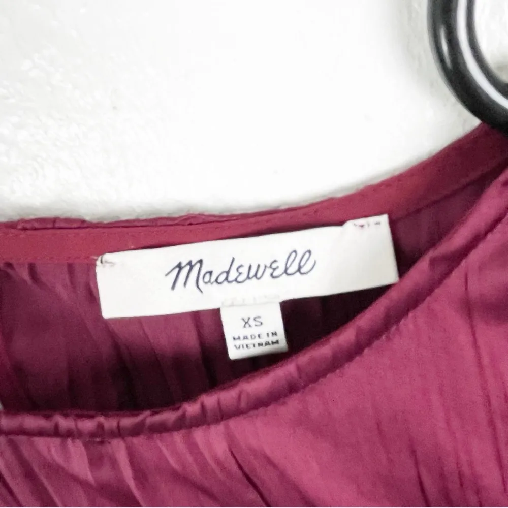 MADEWELL Mulberry Wine Short Sleeves Pleated Side Split Midi Dress, Size XS - Image 3