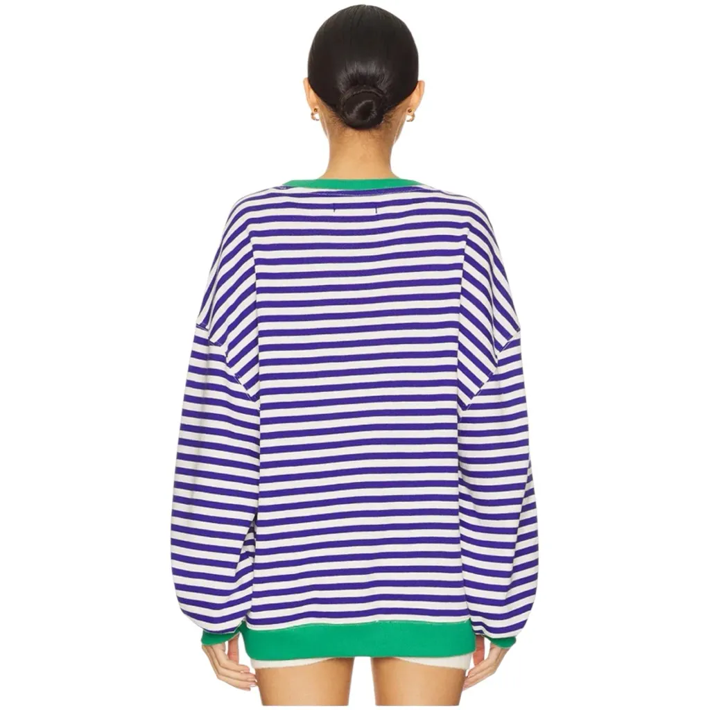 FREE PEOPLE Classic Striped Oversized Crewneck / Sand Dollar Combo - Image 3