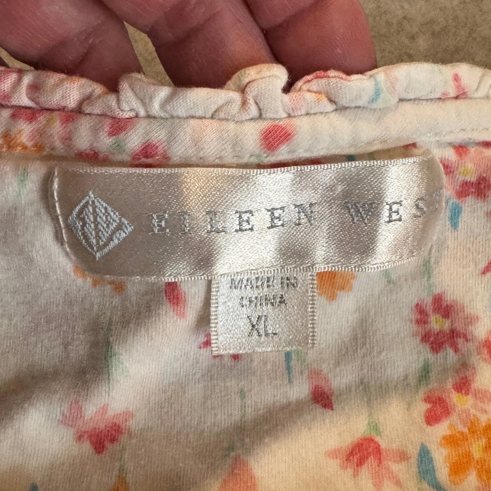 Eileen West Nightgown Women XL White Floral Lace Trim Cotton Flannel Lightweight - Image 8