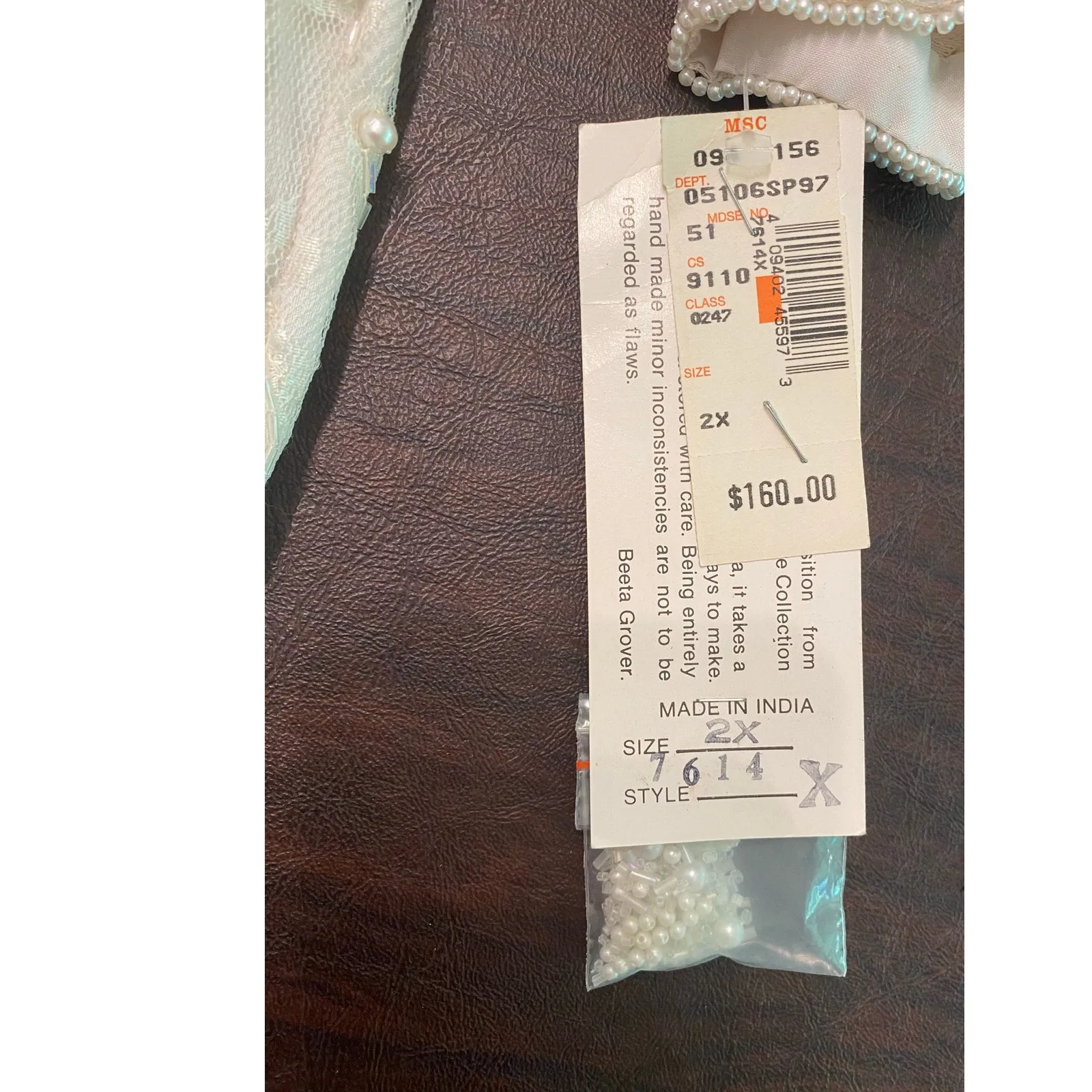 NWT Scala Holiday Party‎ Dress Champagne Ivory Lace Pearl Beaded Midi 2X - Image 9