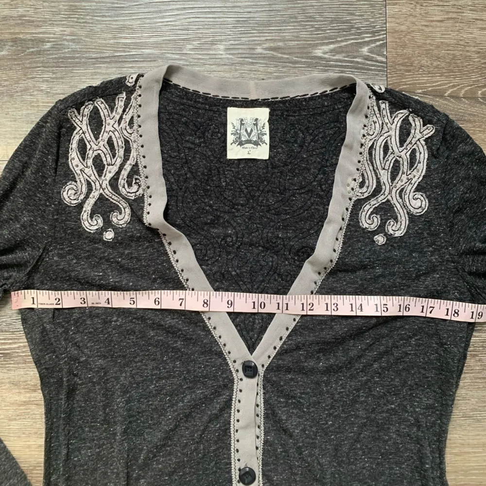 Miss Me  Dark Gray Button Front Jewel Cardigan L - Image 4