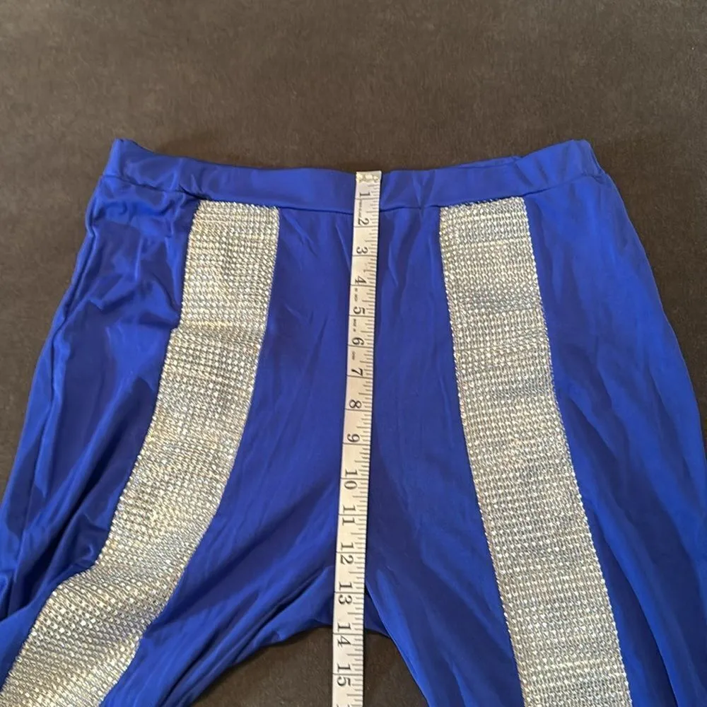 Women’s Sexy Bodycon Blue & Silver Studded Crop Top & Pencil Pants Size XL NWOT - Image 9