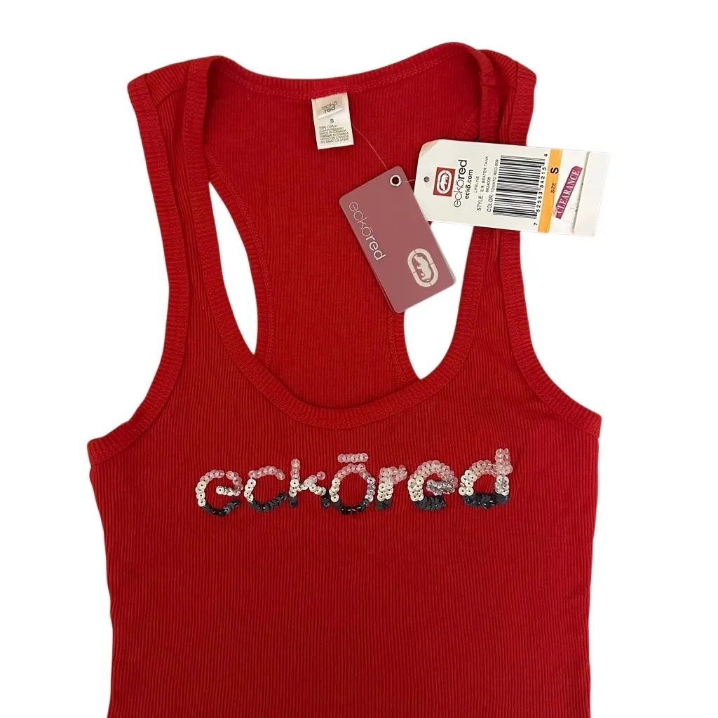 Ecko Red Y2K Ribbed Beater Sequence Tank Top Size Small Red Cotton - Image 6