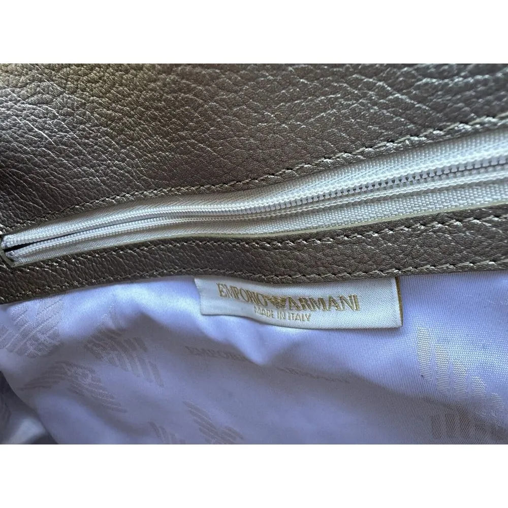 Armani Emporio Leather Adjustable Strap Shoulder Satchel Bag Silver‎ Turn Lock - Image 8