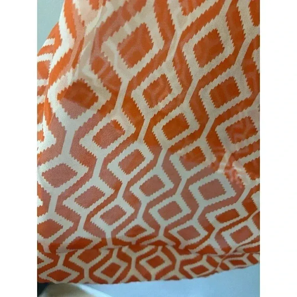 41 Hawthorn Womens Shirt Geometric Semi Sheer Stud Vneck Orange White Size Small - Image 7