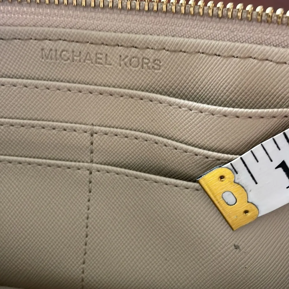 Michael Kors black brown snakeskin embossed logo gold tone zippered wallet - Image 3