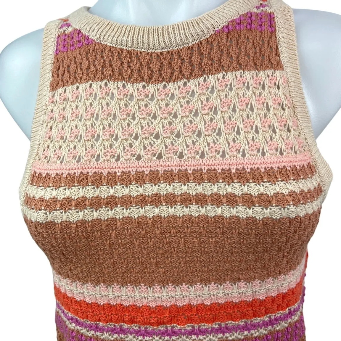 NEW Lulus Exceptional Expression Beige Multi Striped Sweater Knit Tank Top Sz XS - Image 3