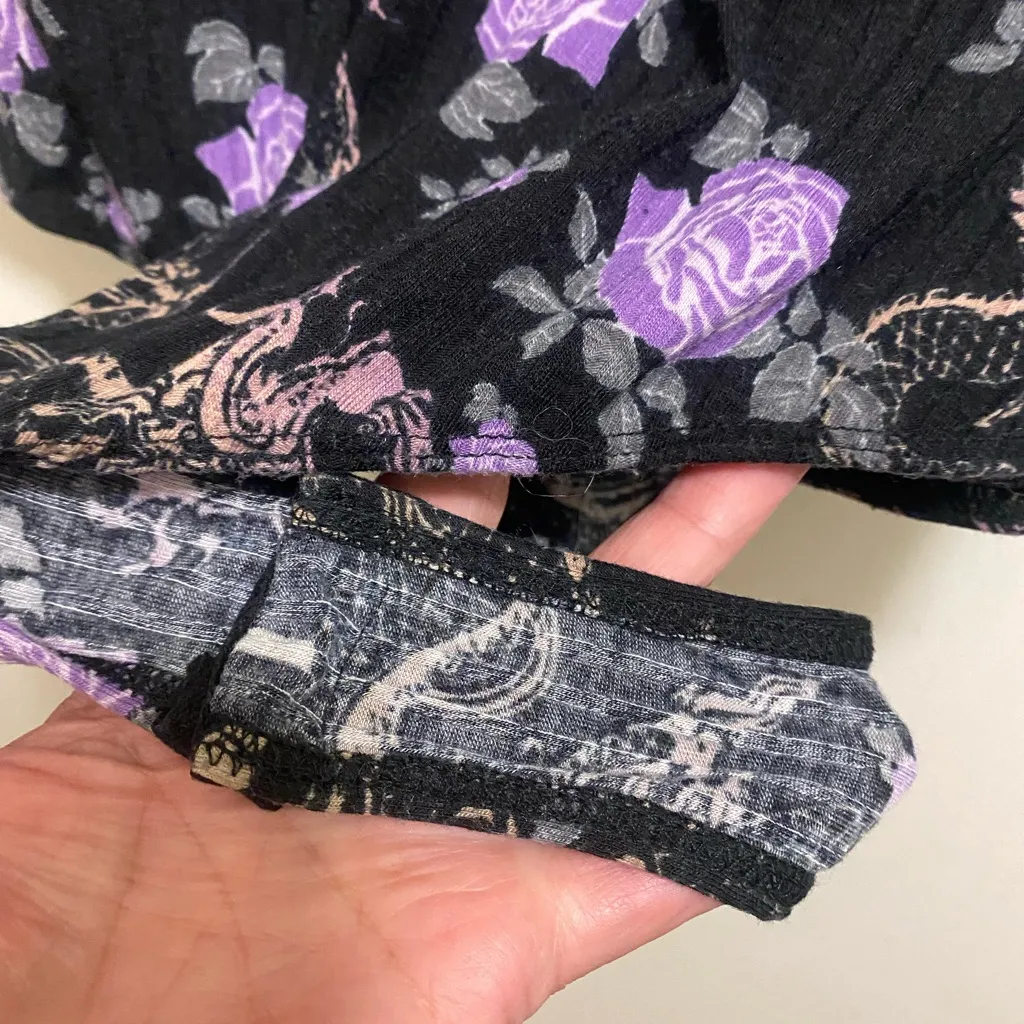 Rue 21 Womens Collared Top Bodysuit Blouse Snap Crotch XL Black Purple Floral - Image 2