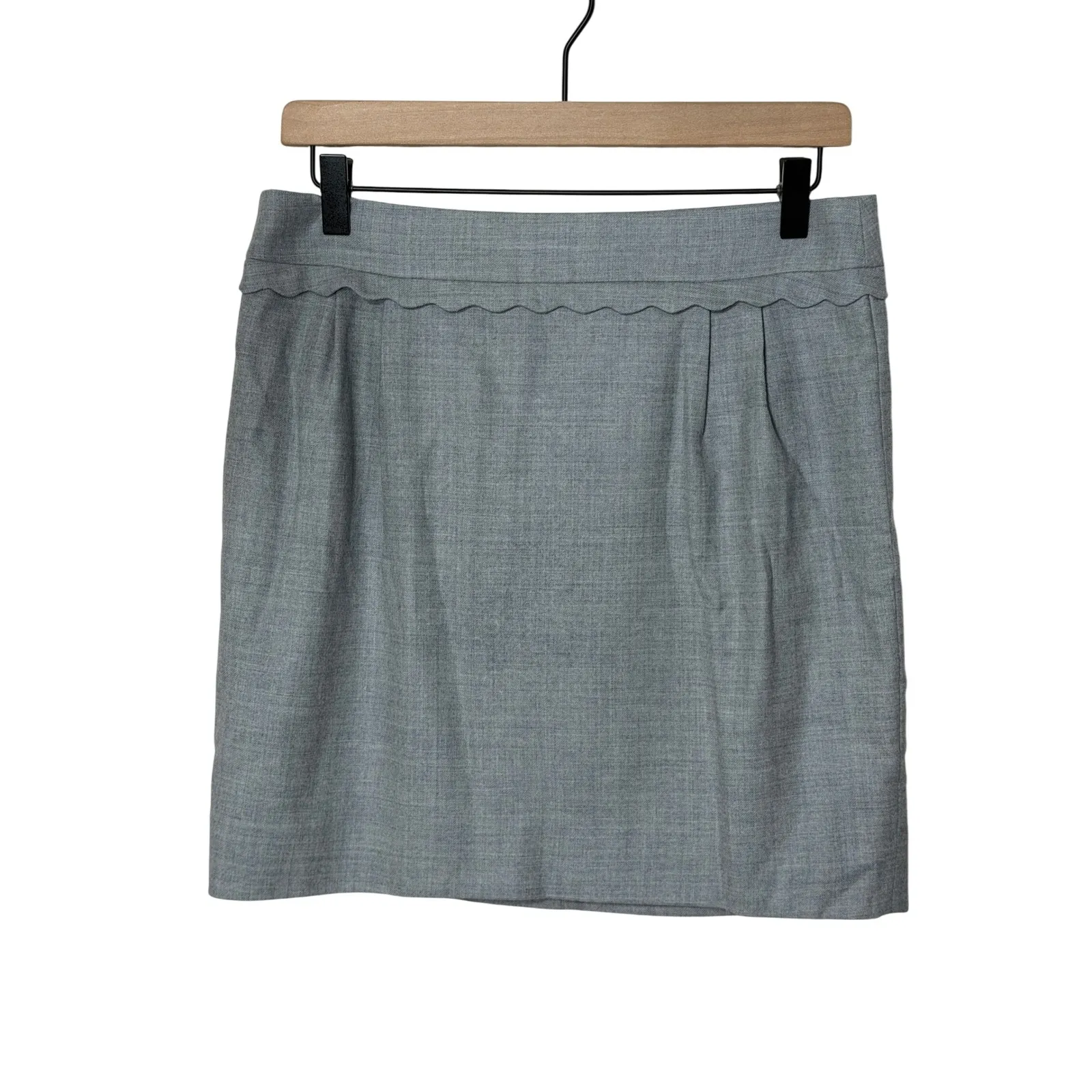 J. Crew Gray Wool Mini Skirt Scalloped Waist Size 6 Fall Winter Career Cute Prep - Image 2