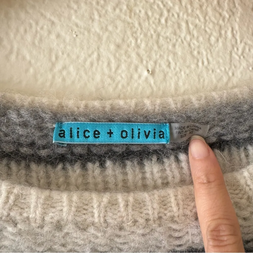 Alice + Olivia Baby Alpaca Merino Wool Gray Black White Striped Sweater - Image 3