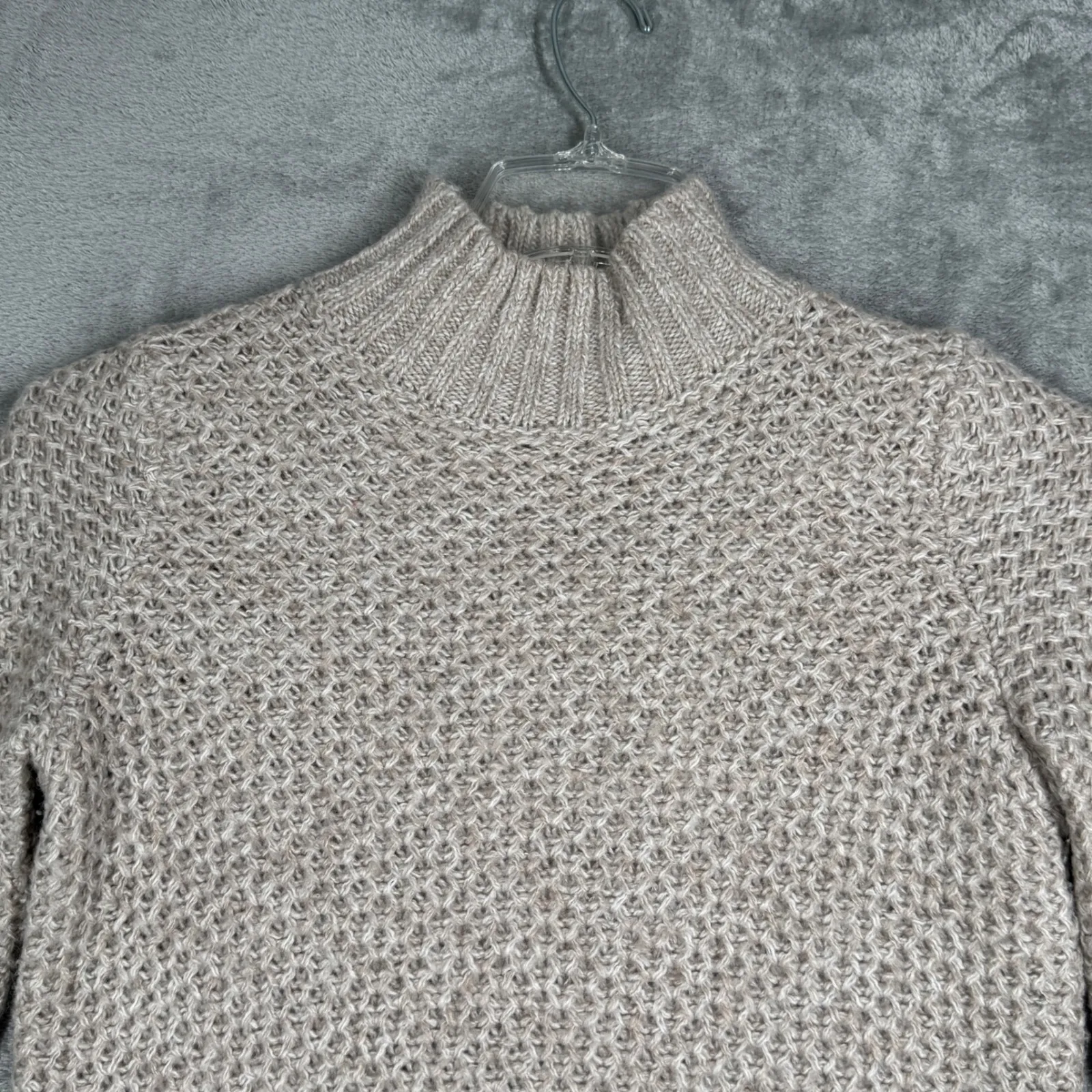 Banana Republic‎ Sweater Womens S Tan Chunky Knit Mock Neck Zip Hem Cozy Neutral - Image 4