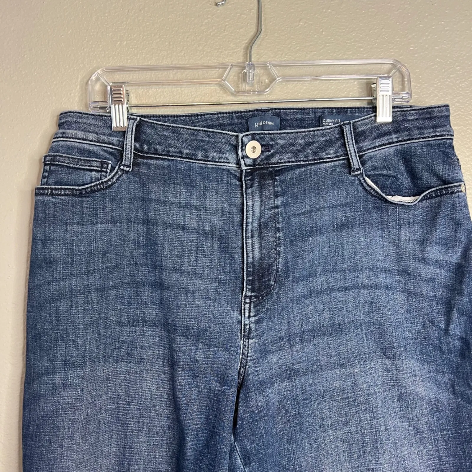 J Jill Denim Curvy Fit Slim‎ Leg Jeans Size 14P Crop Stretch Medium Wash Blue - Image 4
