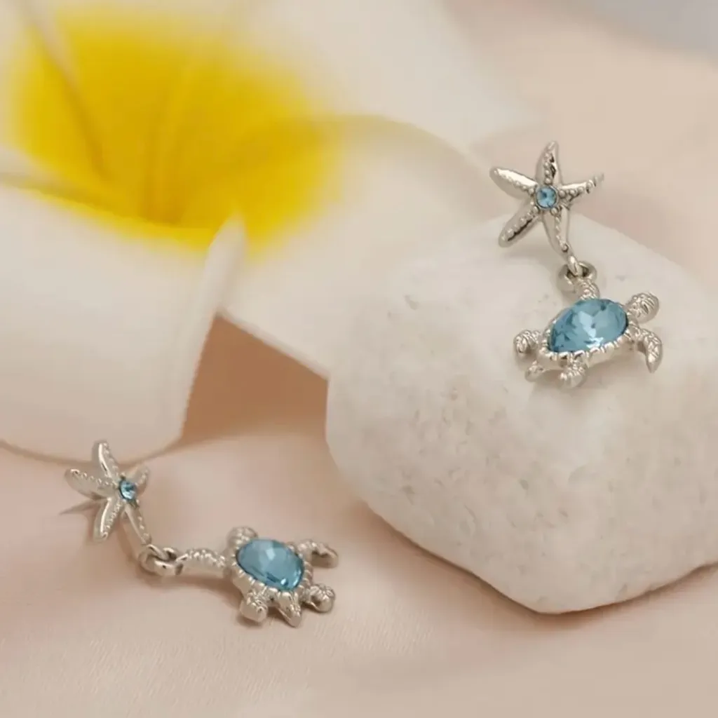 1pair Gorgeous‎ Small Turtle Starfish Alloy Earrings *Fashion Jewelry Silver - Image 9