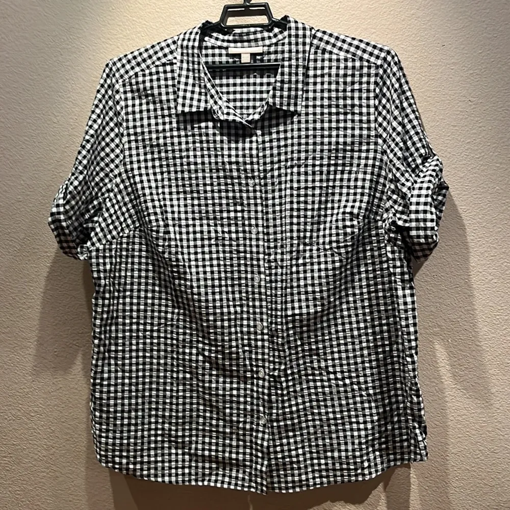 Woman Within Women’s 2X Black Gingham Short Sleeve Button Down Shirt - Image 2