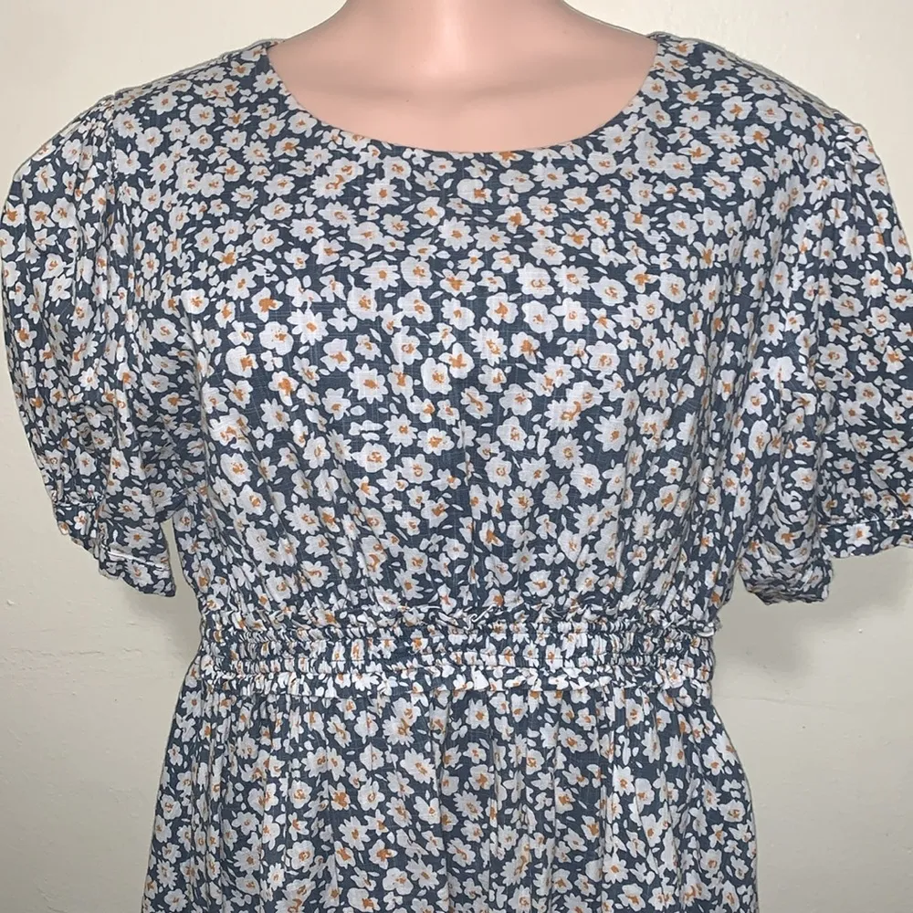 OTT (Over The Top) Floral puff sleeve dress woman size MEDIUM cotton White - Image 2
