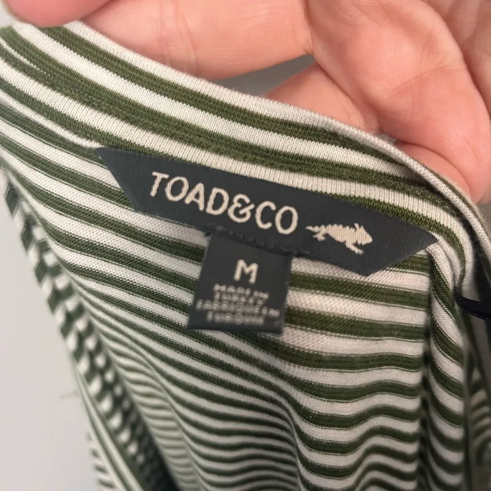 Toad & Co W's Cue Wrap Cafe Dress Olive Green White Stripe Tie size medium - Image 9