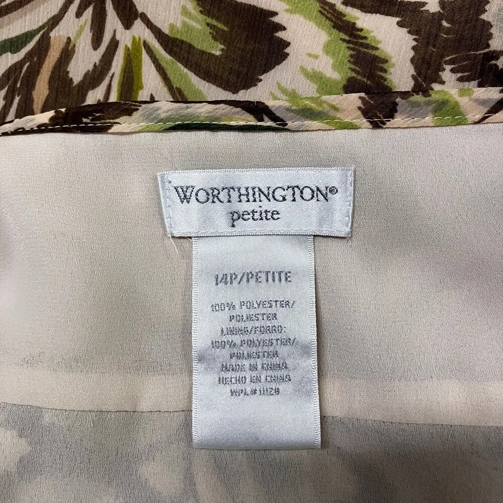 VTG Worthington Skirt Sz 14P Brown Tan Floral Chiffon Lightweight Boho Y2K Retro - Image 11