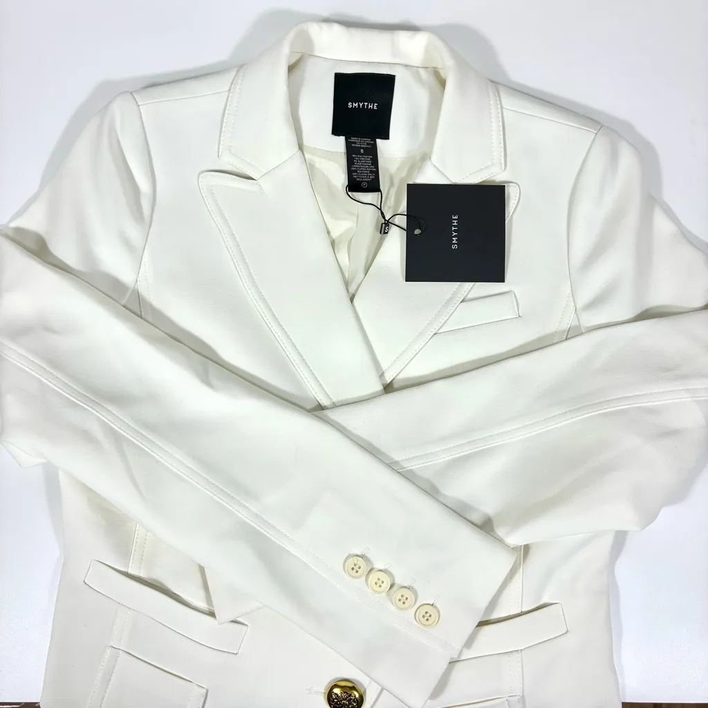 Smythe Wrap Asymmetrical Blazer Jacket White 8 NWT Tailored Double Breasted - Image 6