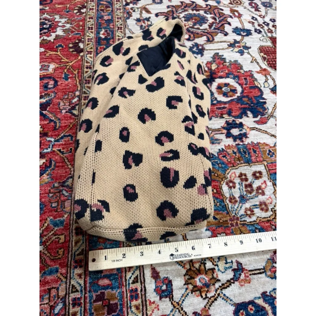 Hansel from Basel Knit Leopard Print Tote Bag Slouchy Shoulder Hobo Tan Cotton Black - Image 4