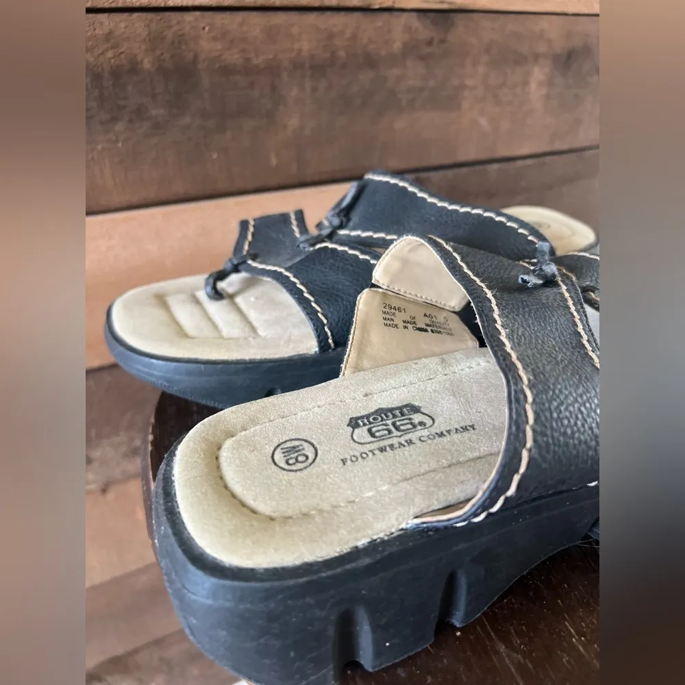 Y2K Route 66 Chunky Platform Slide Sandals | Size 8W | Black Stitch Detail - Image 6