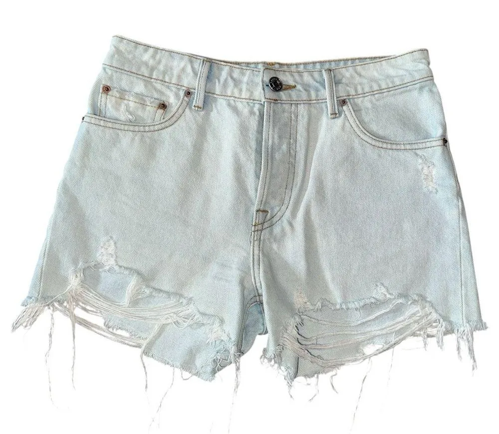 GRLFRND Sz 24 Palm Springs Light Blue Wash Helena High Rise Cut Off Jean Shorts - Image 3