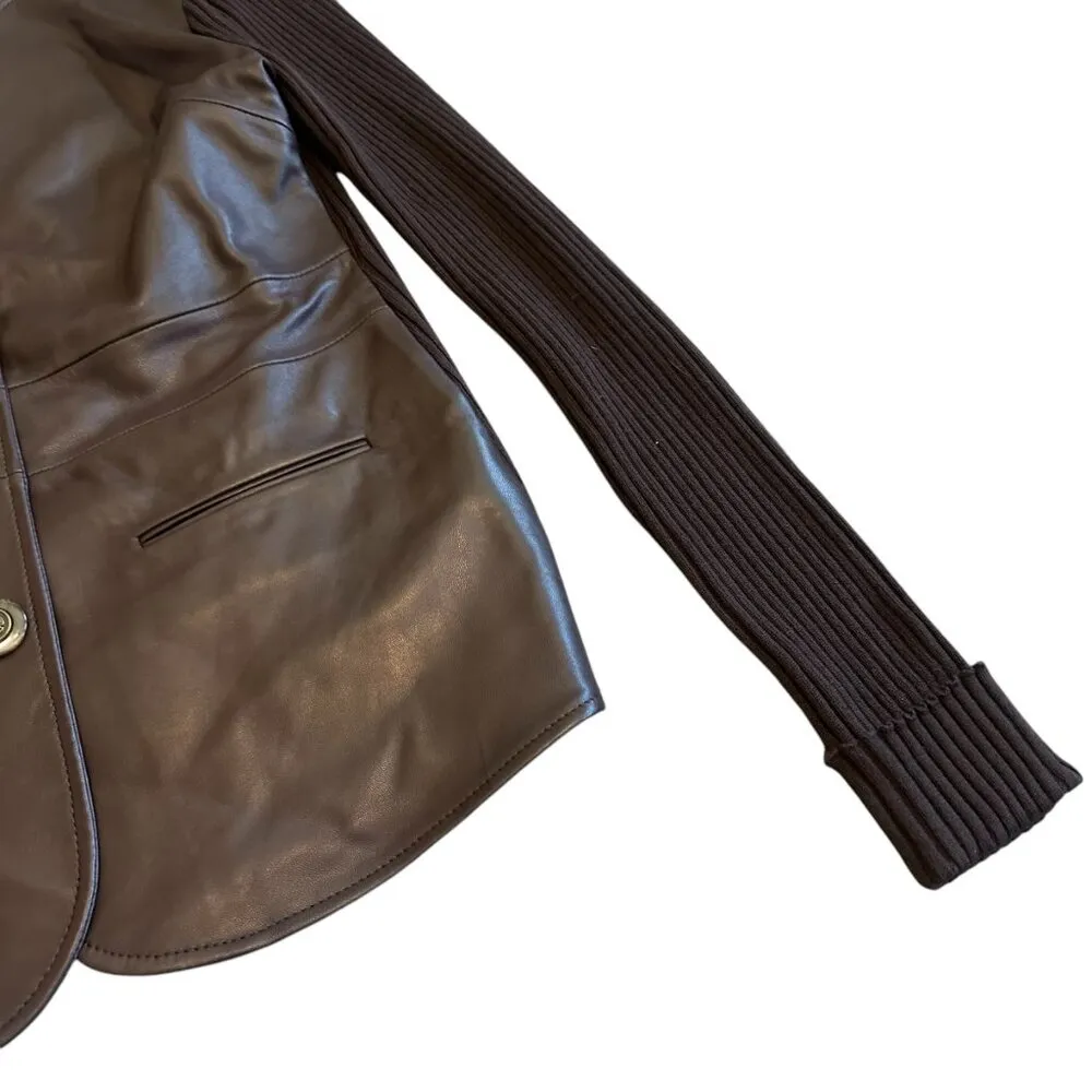 Karen Kane Lamb Leather Merino Wool Button Down Jacket Sweater Knit Size Medium - Image 3