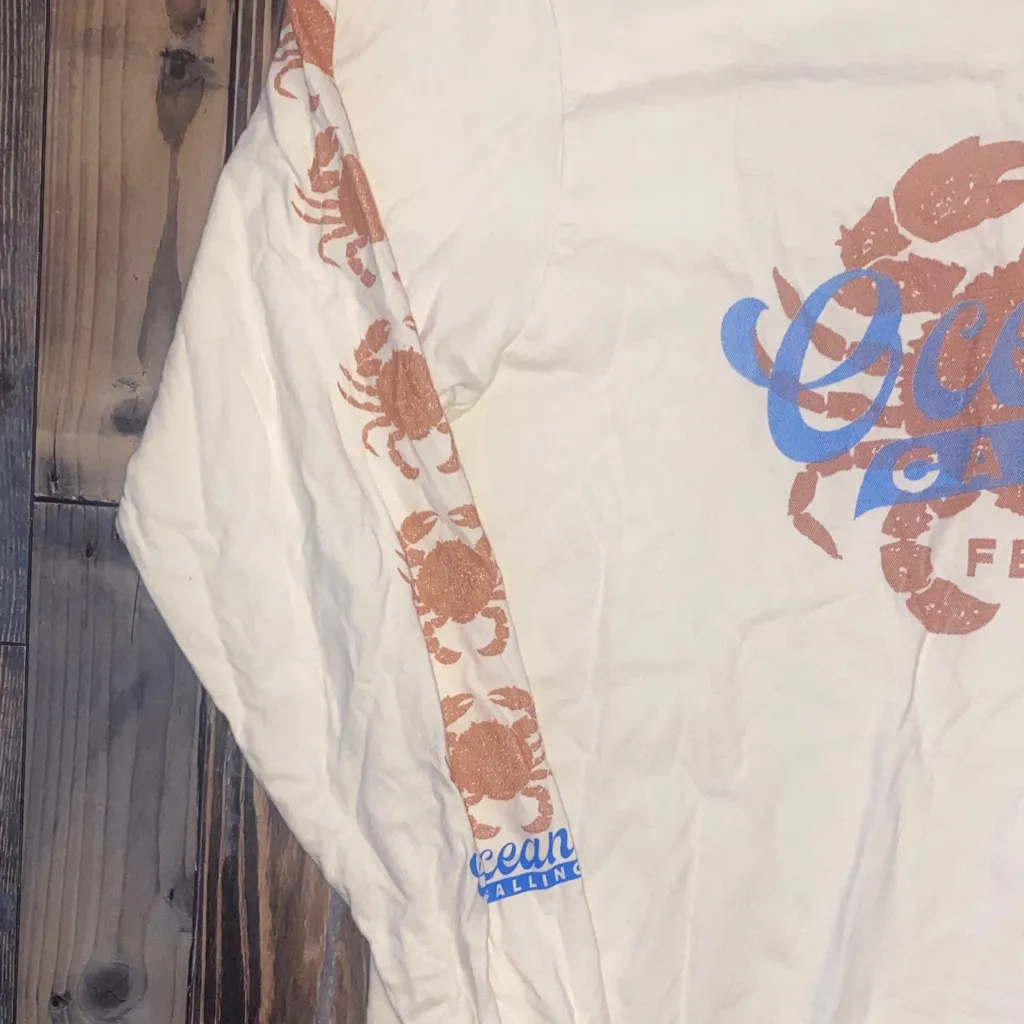 Comfort Colors Cream Long Sleeve Tee with Blue and Orange Print - Image 3