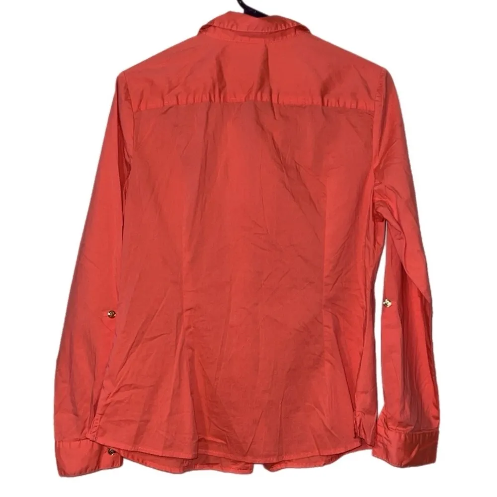 ANNE KLEIN size large women’s coral full zip shirt jacket roll tab sleeves gold - Image 8