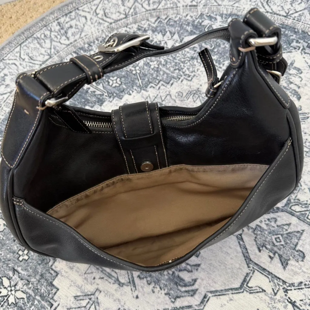 VTG Y2K Coach Hamptons 7548 Black Leather Buckle Hobo Bag - Image 5