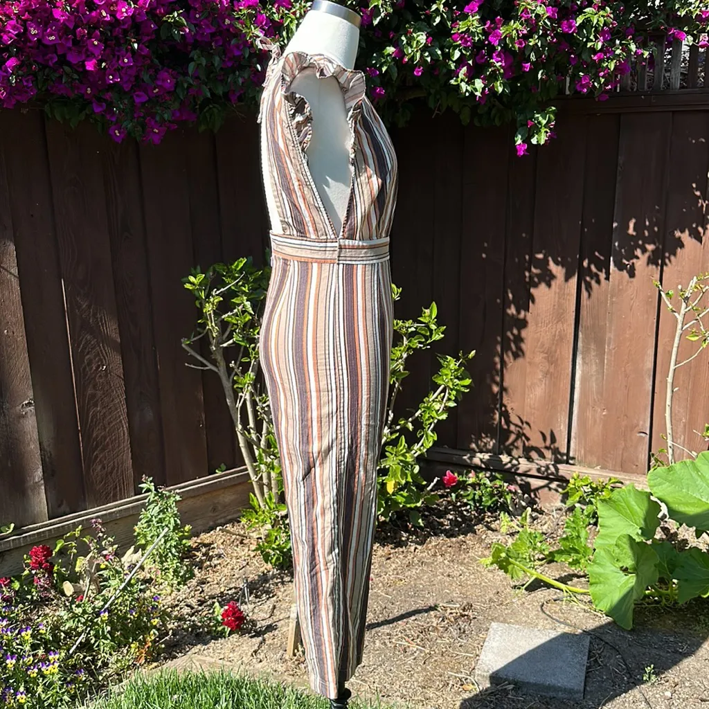 Striped plunging cropped jumpsuit - Image 4