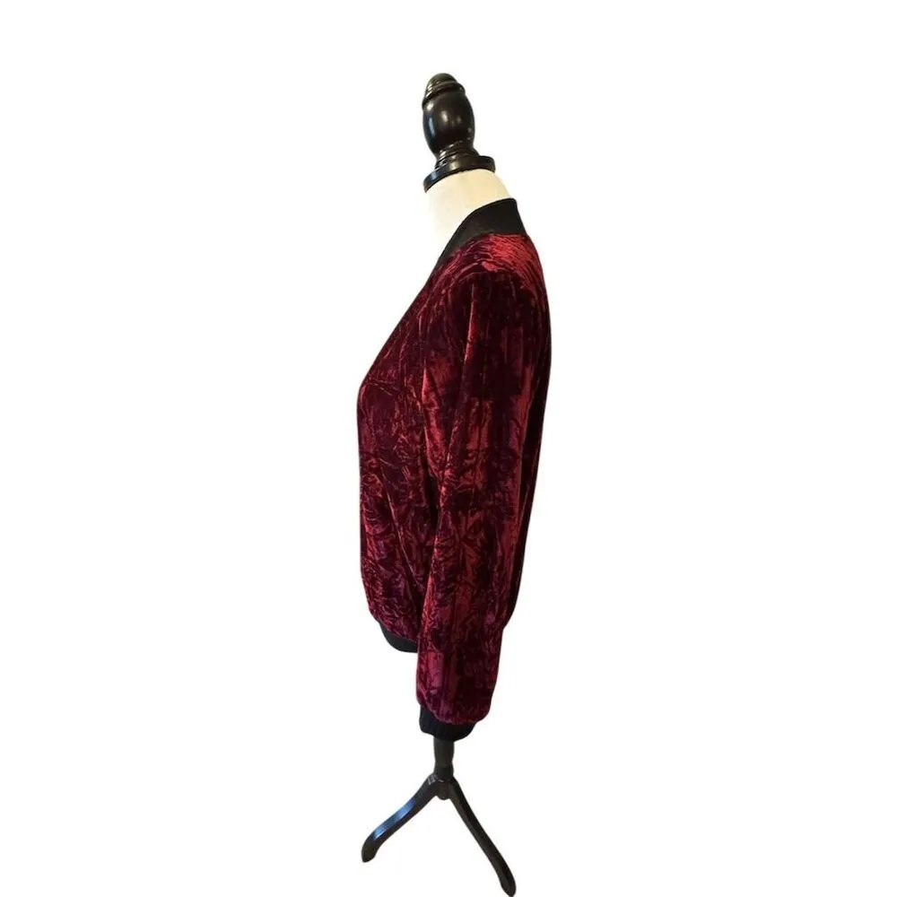 Romeo & Juliet Couture Women's S Burgundy Velvet Bomber Jacket - Image 5