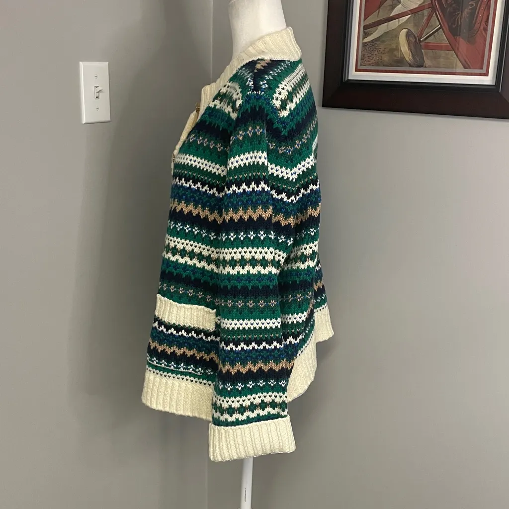 Talbots Cotton Green Striped Chunky Cardigan Sweater Size XL Womens Warm Heavy - Image 4