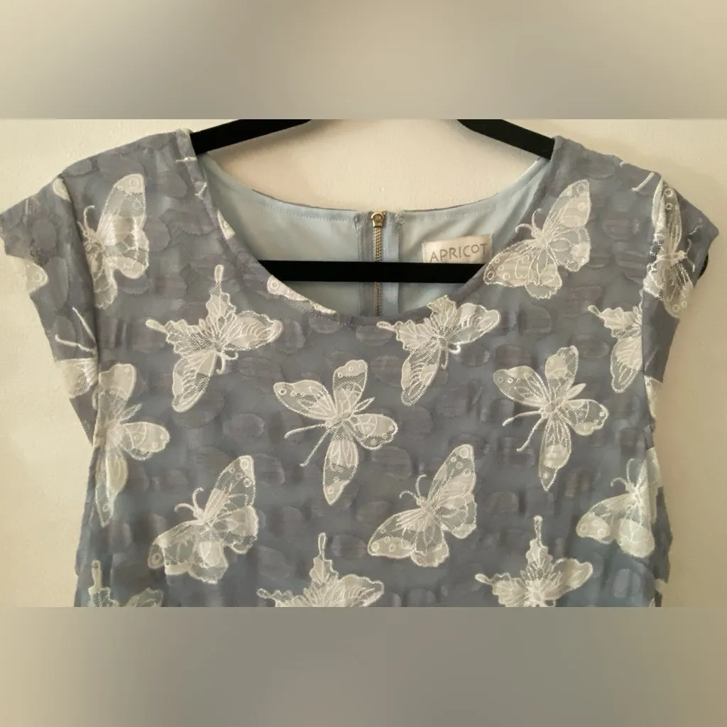 Apricot Blue White Butterfly Cap Sleee Dress Women's Sz 12 Large - Image 4