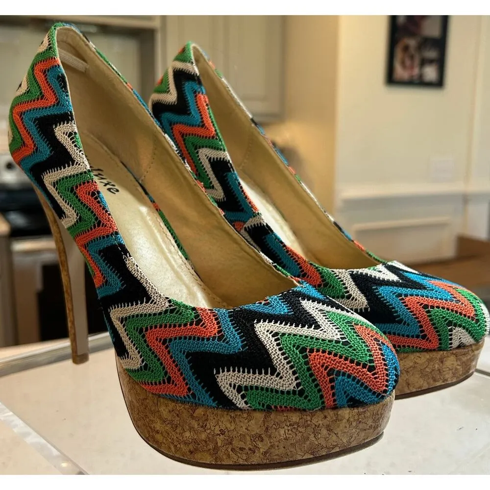 STYLUXE Patterned Cork Platform Heels - Image 4