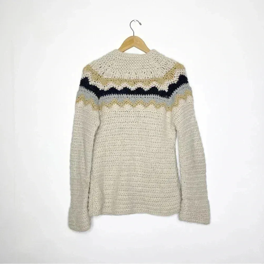 J. Crew Women’s Knitted by Hand High Neck Beige Sweater Size Medium - Image 8