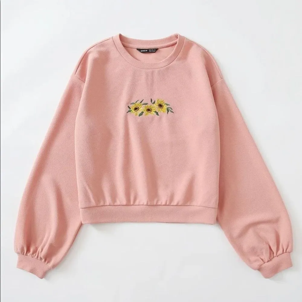 NWOT SHEIN sunflower embroidery pullover. Sz. XS - Image 2