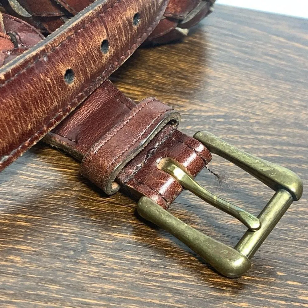 Women's Made in Uruguay Vintage Leather￼ Woven Braided Buckle Belt Brown - Image 3