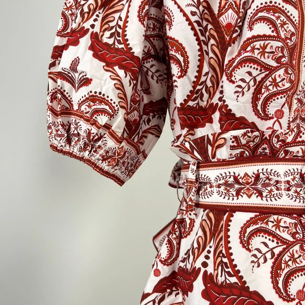 NWOT Farm Rio Tropical Cameo Belted Romper Size XL 100% Cotton Puff Sleeves - Image 11