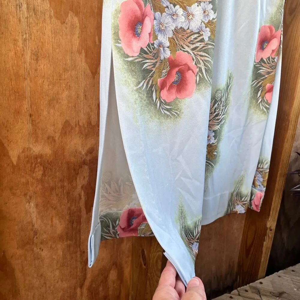 Empress Of Dallas Women's Vintage 70's Era Blue Floral Hostess Dress Size M Size M - Image 9