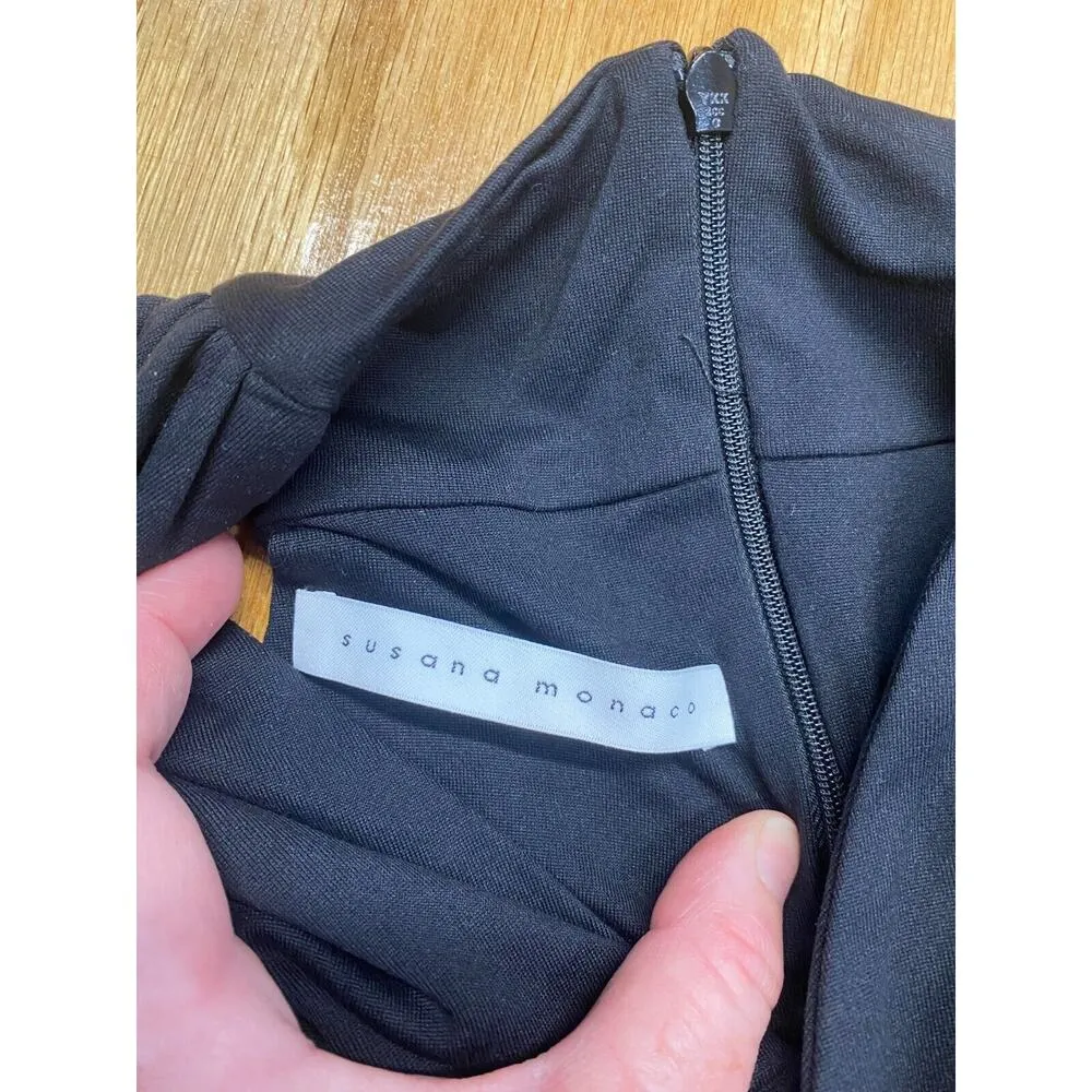 Susana Monaco Bodycon Mini Dress Womens Medium Black Crossover Halter Ruched B48 - Image 5