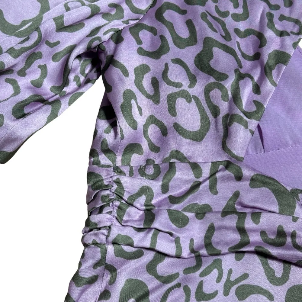 For Love & Lemons Purple Leopard Print Long Sleeve June Mini Dress US S - Image 11