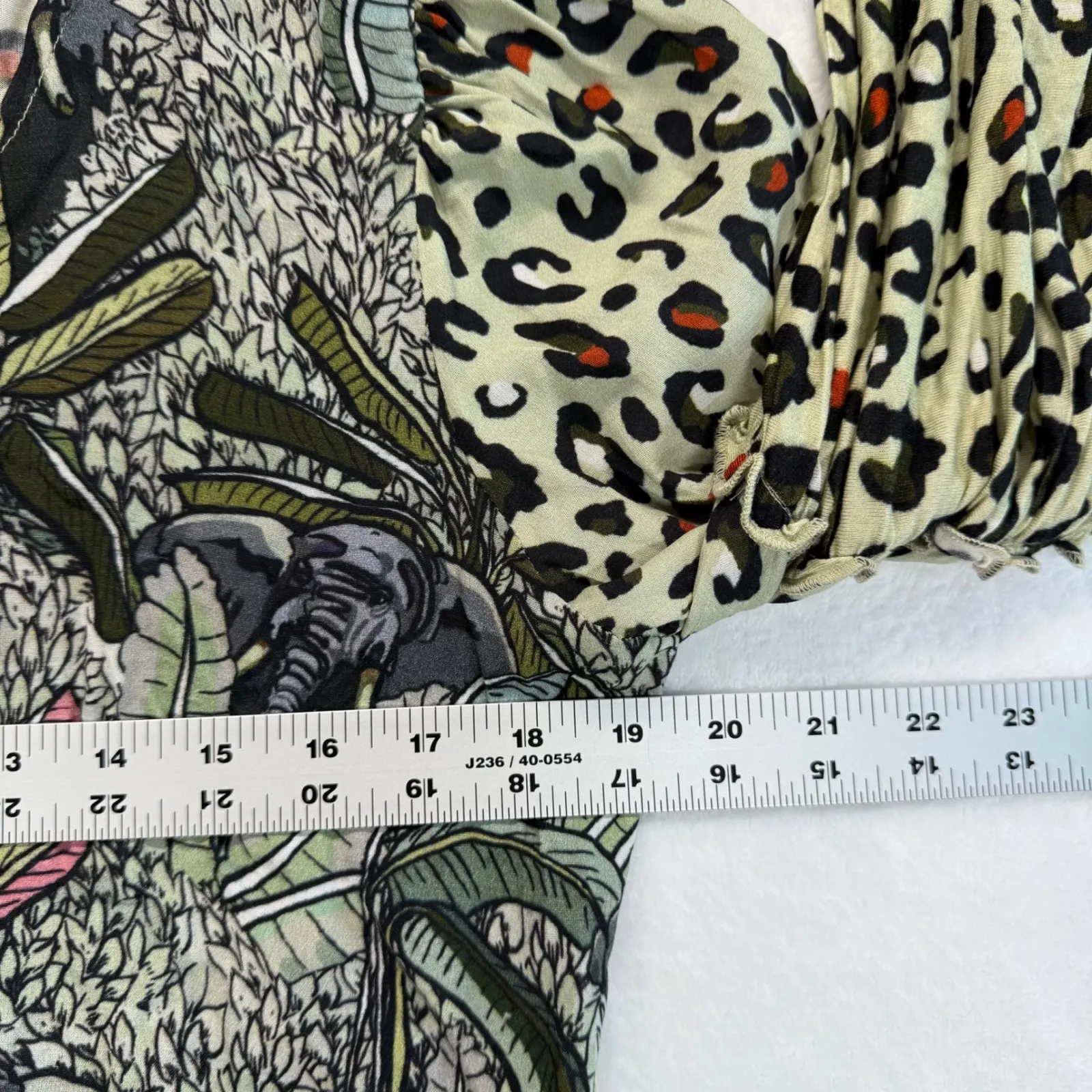 Blank London Animal Print‎ Blouse Elephant Safari Balloon Sleeve Top Large Tan - Image 2